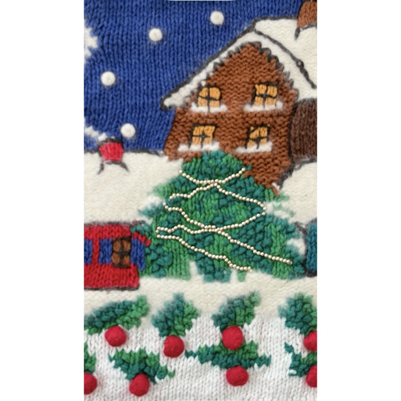 VTG. 80s Ugly Christmas Sweater Womens M Grandma Cottagecore Swiss Chalet 3D - Picture 3 of 12
